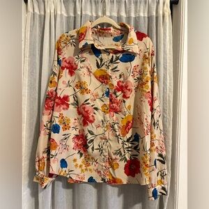 SHEIN Curve Floral Button Down Shirt - Red, Yellow, Blue, Cream Women's size 3XL